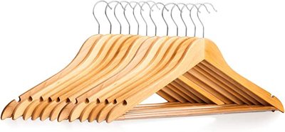 木製ハンガー 衣類ハンガー 洋服ハンガー 　メンズ　レディース　すべらない　 滑り止め凹みとズボンバーが付いた衣類ハンガー 型崩れ防止 360度回転薄型洋服ハンガー スーツ・シャツ・ジャケット・コート