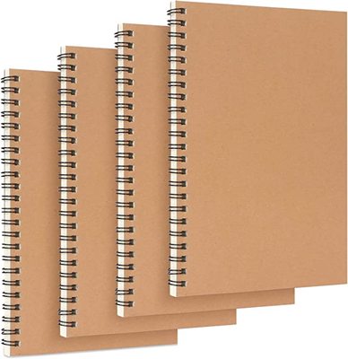リングノート ノートブック A5 4冊セット 60枚 8mm罫 横罫 スパイラルノート ハードカバー リング式 メモ帳 日記 リスト 茶色