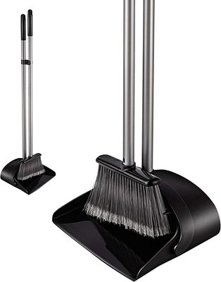 ほうき ちりとり 掃除セット 自立式 収納に便利 掃除道具 長柄 長さ調整可 94cm-135cm 室内 玄関 ホーム 美容室 ショップ最適 (ブラック)